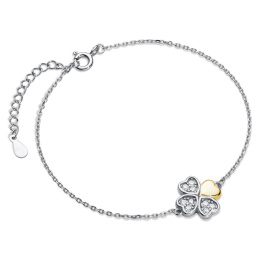 Srebrna pr.925 bransoletka z koniczynką, pozłacany listek, Rod || 14K Żółte złoto, 16-19cm regulowany A34